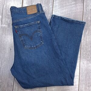 Levi's Ribcage Straight Ankle Jeans Women 32 Blue High Rise Button Fly Denim